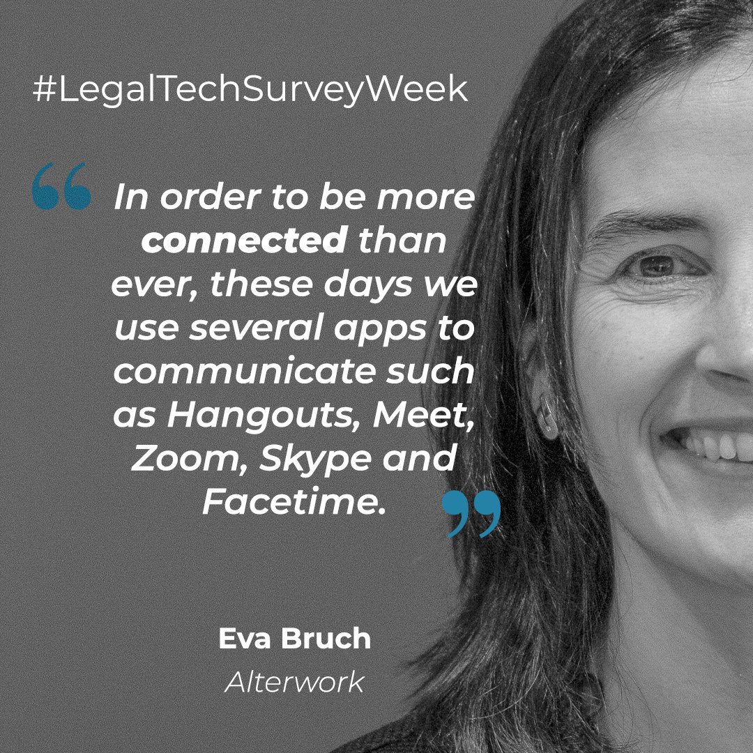 Glegaltechhub's tweet image. Results of the #LegalTechSurveyWeek. Today, Eva Bruch, @AlterWork &apos;s digital transformation and innovation consultant, tells us what are the best communication and organizational tools that they are using while working from home. #globallegaltechhub #tech #legaltech