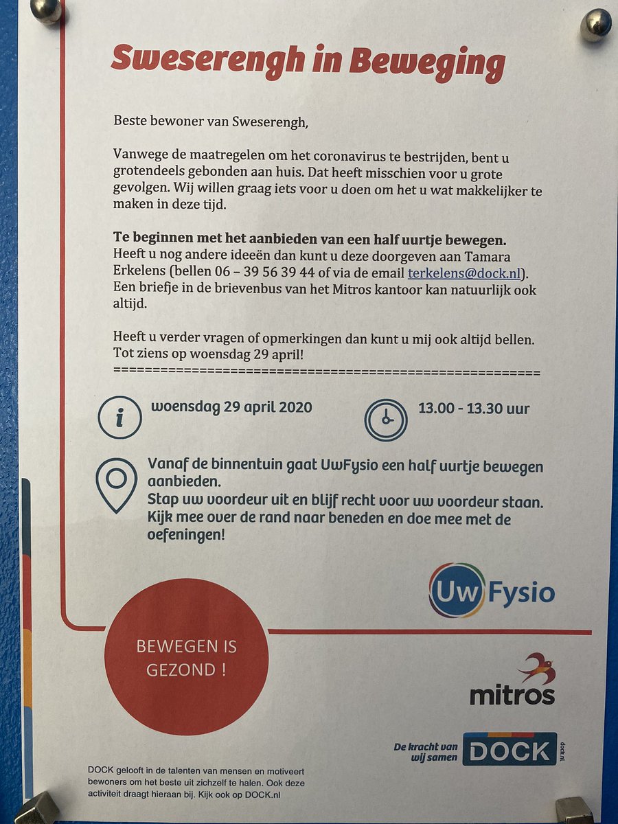 Bewegen is gezond. Samen bewegen is gezellig EN gezond, helemaal in tijden van Corona... volgende week weer is gevraagd door bewoners! <a href="/UwFysio15/">UwFysio</a> <a href="/StichtingDOCK/">DOCK</a> <a href="/Mitros/">covin joseph</a> #DOCKUtrblijftincontact #ouderengym #senioren #zuilen #bewegen <a href="/Tamara_Erkelens/">TamaraDOCK</a>