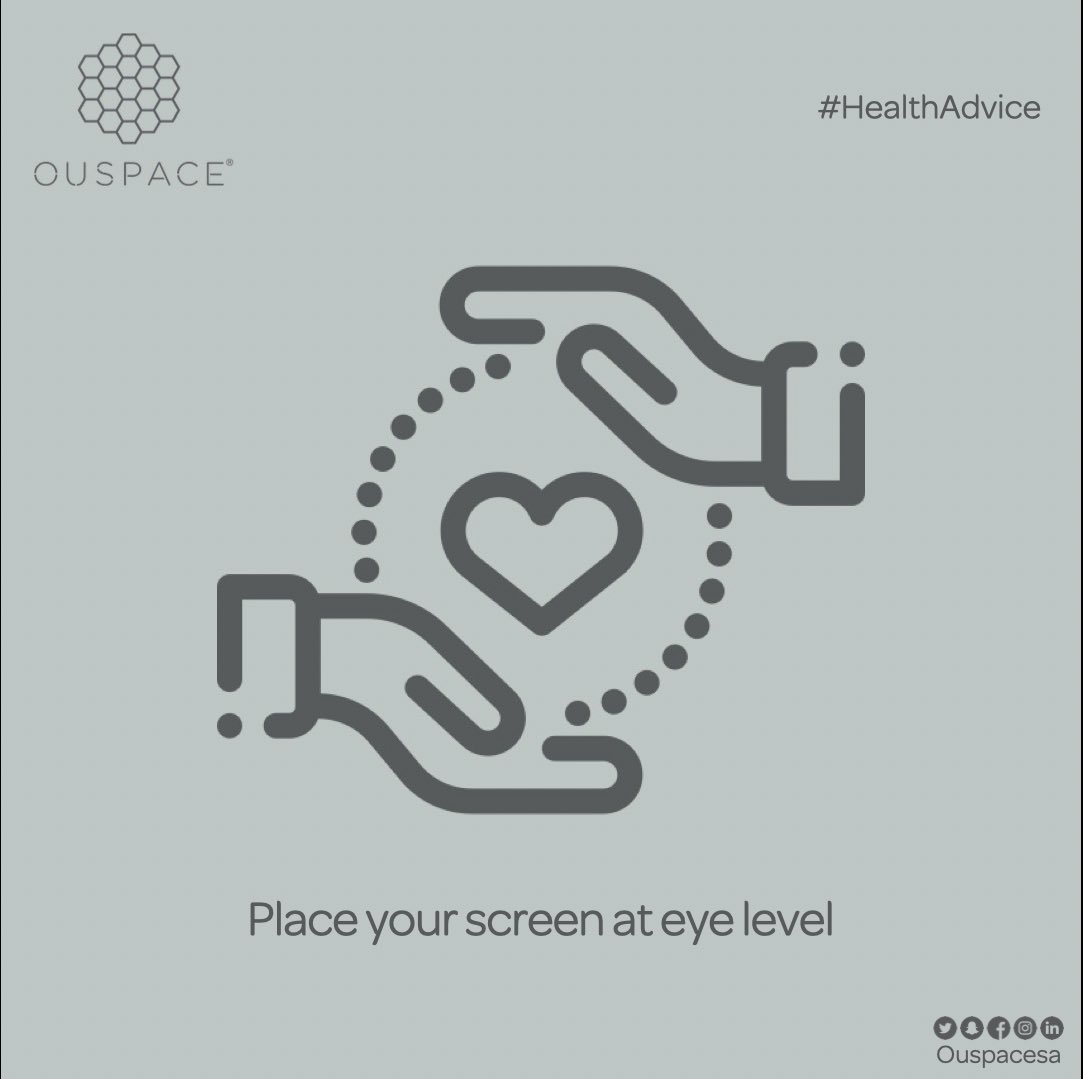 ouspacesa's tweet photo. Your screen should be directly in front of you. A good guide is to place the monitor about an arm's length away, with the top of the screen roughly at eye level

#Health #Tips #HealthTips #Motivation #Offices #Office #OuSpace #SaudiVision2030 https://t.co/p6NkjbjXWw