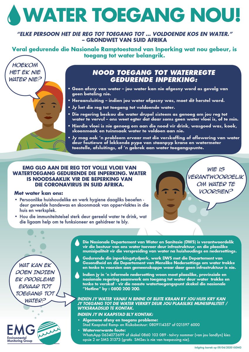EnvMonGroup's tweet photo. #WaterAccessNow #WaterToegangNou #UkufikelelaEmanziniNgoku  #LockdownSA "Water access is central to prevent the spread of coronavirus in SA through handwashing and a strong immune system. EMG believes in full flow access for drinking, hygiene and sanitation, food and soil https://t.co/3J5gzdscZq