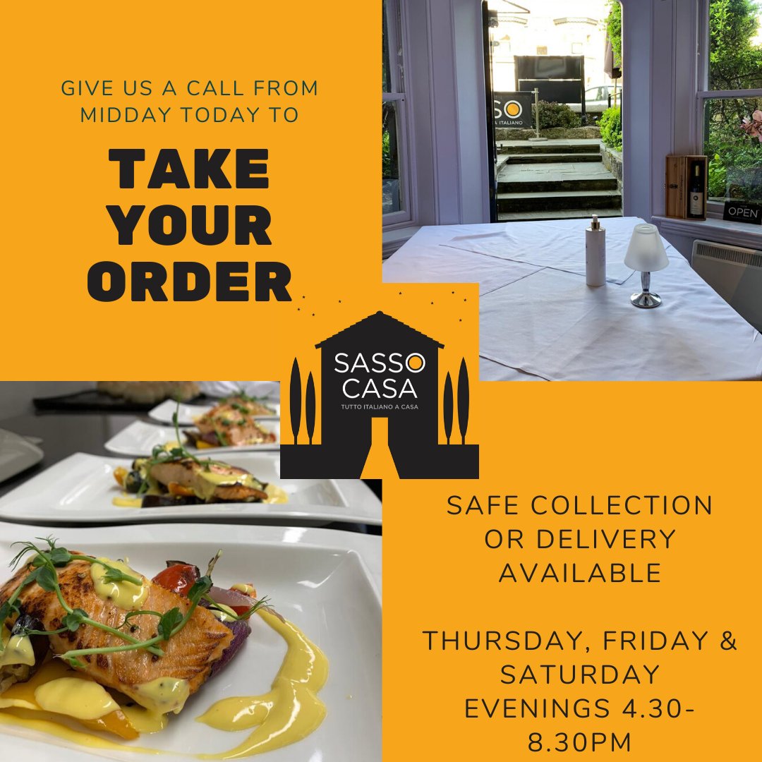 Ciao! Book your take-away now for you to enjoy delicious Italian dishes from Thurs - Sat between 4.30-8.30pm. Please call 01423 508838 - we have a safe pickup option or can deliver for orders of £35 or more, free within a 5 mile radius.
Visit ow.ly/Ewo650zrJrw #hgdelivers