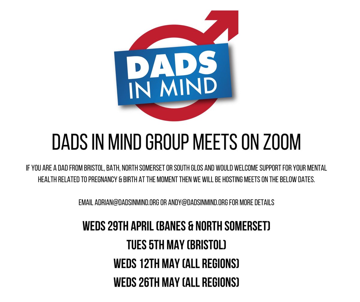 Dates for online Dads’ meets for Bristol, Bath &amp; NE Somerset - if you’re a Dad in these areas who would welcome peer support in relation to pregnancy, birth &amp; postnatal concerns, then email the team for more info &amp; a chat beforehand #dads #peersupport #mentalhealth