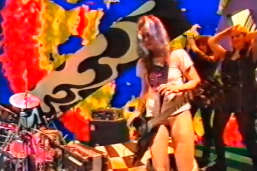 misbehaviour in the workplace: L7 singer Donita Sparks drops her pants on 9...