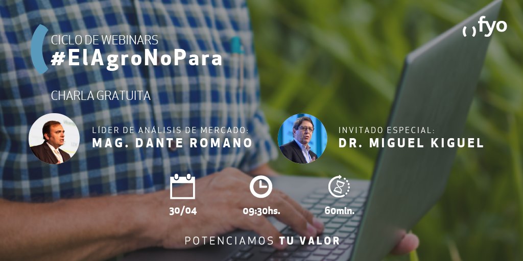 fyoOnline's tweet photo. 🔜 ¡¡MAÑANA!! 
 📣 ¡Sumate a nuestra próxima charla online!
🆕 Ciclo de webinars fyo #ElAgroNoPara 🌱🚜
Marco económico del agro argentino 🇦🇷
👉 Inscribite https://t.co/j8ijak6FTv
¡¡Te esperamos!!
#coronavirus #agro #conocedoresdemercado  #potenciamostuvalor #QuedateEnCasa https://t.co/7PoW1LIynT