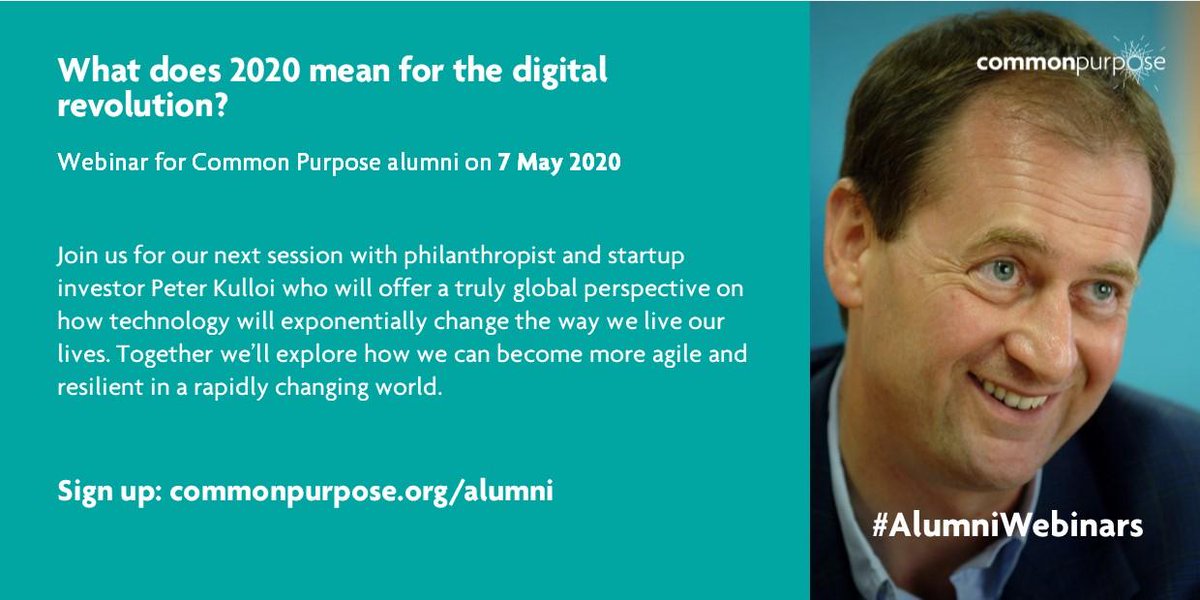 Dikchha Gautam (@dixyagautam) on Twitter photo What does 2020 mean for the digital revolution?
Péter Küllői, a leading voice on digital disruption is our speaker in the next <a href="/CommonPurpose/">Common Purpose</a> alumni webinar series taking place on May 7 between 14.00-15.00 (BST) / 21.00-22.00 (UTC+8).
Sign up at lnkd.in/dmgixu3 What does 2020 mean for the digital revolution?
Péter Küllői, a leading voice on digital disruption is our speaker in the next <a href="/CommonPurpose/">Common Purpose</a> alumni webinar series taking place on May 7 between 14.00-15.00 (BST) / 21.00-22.00 (UTC+8).
Sign up at lnkd.in/dmgixu3