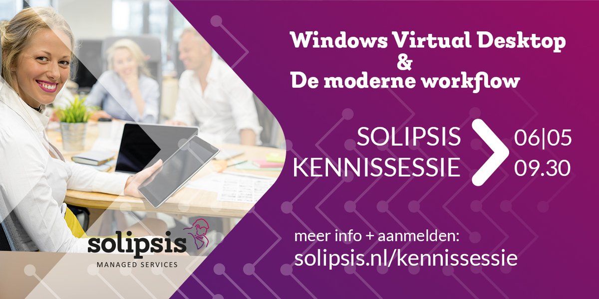 Delen ipv mailen, tegelijk samenwerken en uw virtuele desktop in de cloud. Klinkt bekend, of nog een ver-van-uw-bed-show? Meld u aan voor een gratis mini-workshop tijdens onze kennissessie op 6 mei en leer er alles over! solipsis.nl/kennissessie