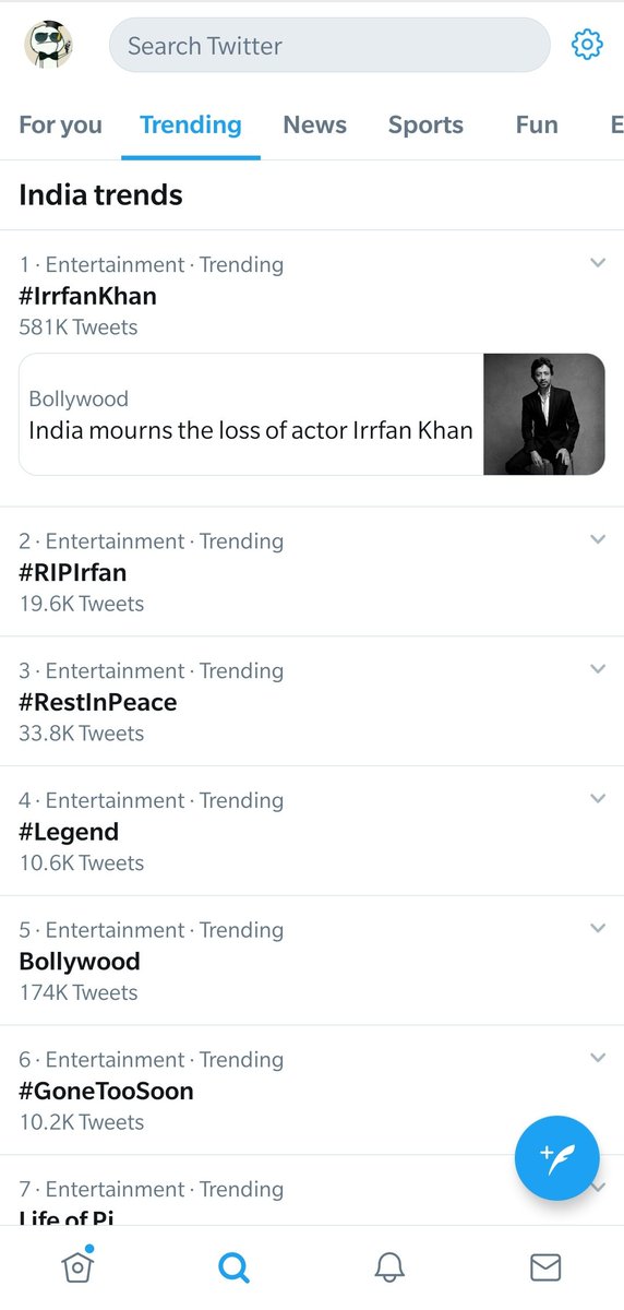 Top 10 trend is for #IrfanKhan this show how great he was.#RIPIrrfanKhan

#RIPIrfan #RestInPeace #Legend #GoneTooSoon #lifeofpie