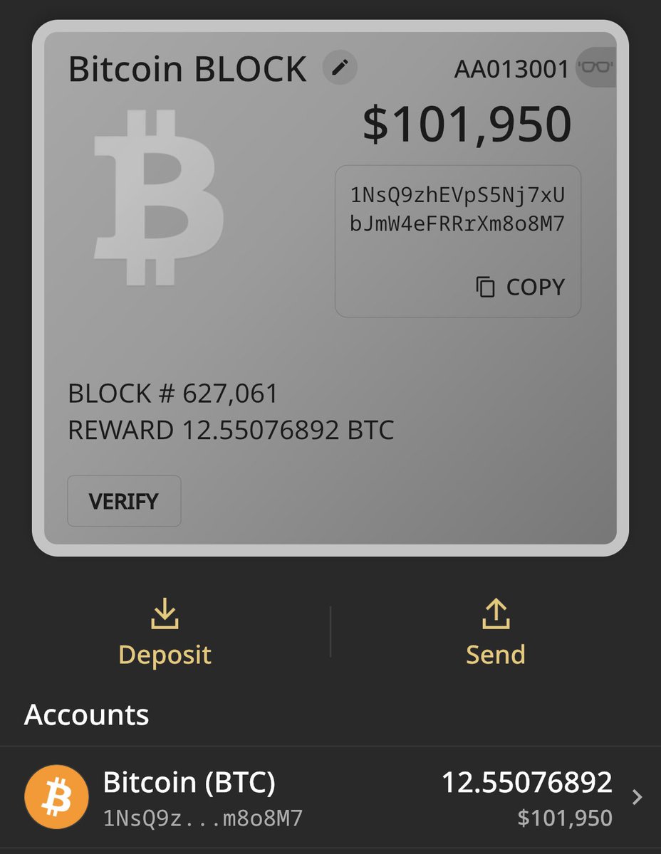 Impress your friends: On your @BalletCrypto mobile app, this #BitcoinBlock  is now worth over $100,000! Download the app, scan the QR code in the  photo, and see for yourself!