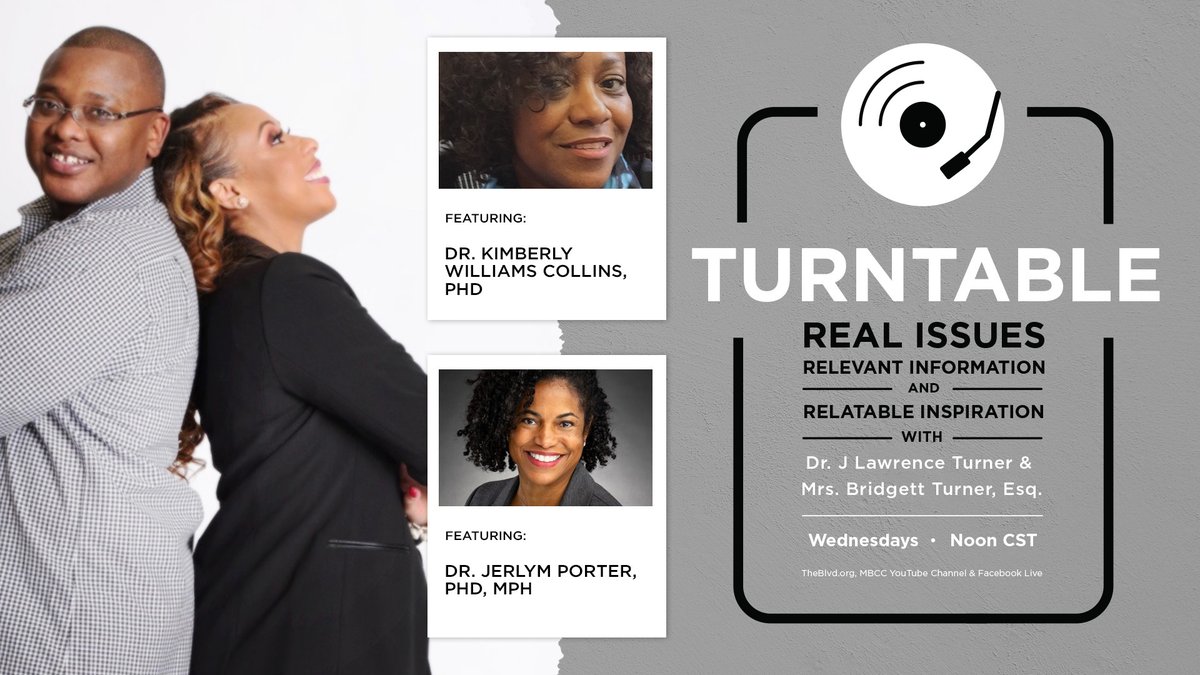 Time for another edition of The TurnTable! Hop on YouTube or Facebook at Noon and join our conversation with Dr. Jerlym Porter, PhD, MPH and Dr. Kimberly Williams Collins, PhD.

Let's #BLVDConnect!