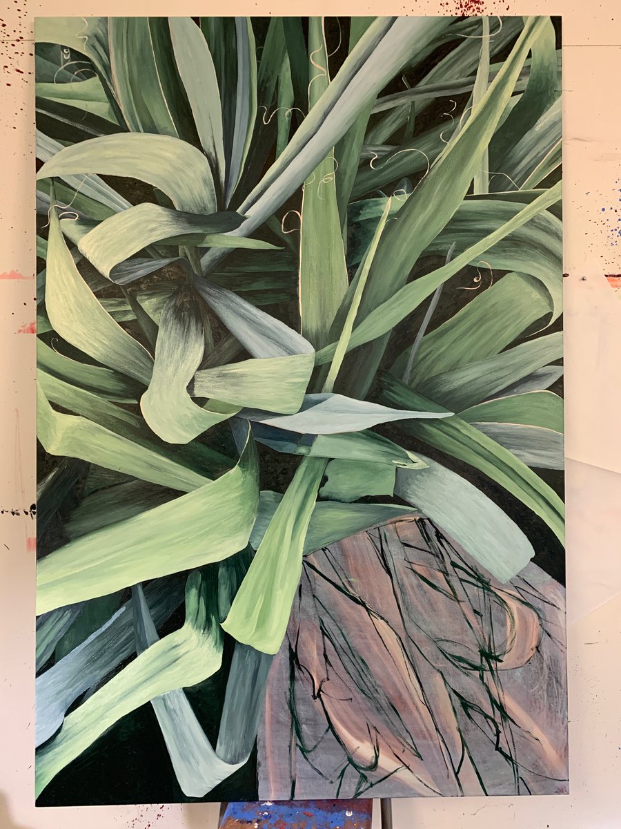 ‘This, Phormium 6ft x4ft oils on linen #foliage #painting #fineart #wip #plants #green #eco #ecology #gardens #oldhollandoils