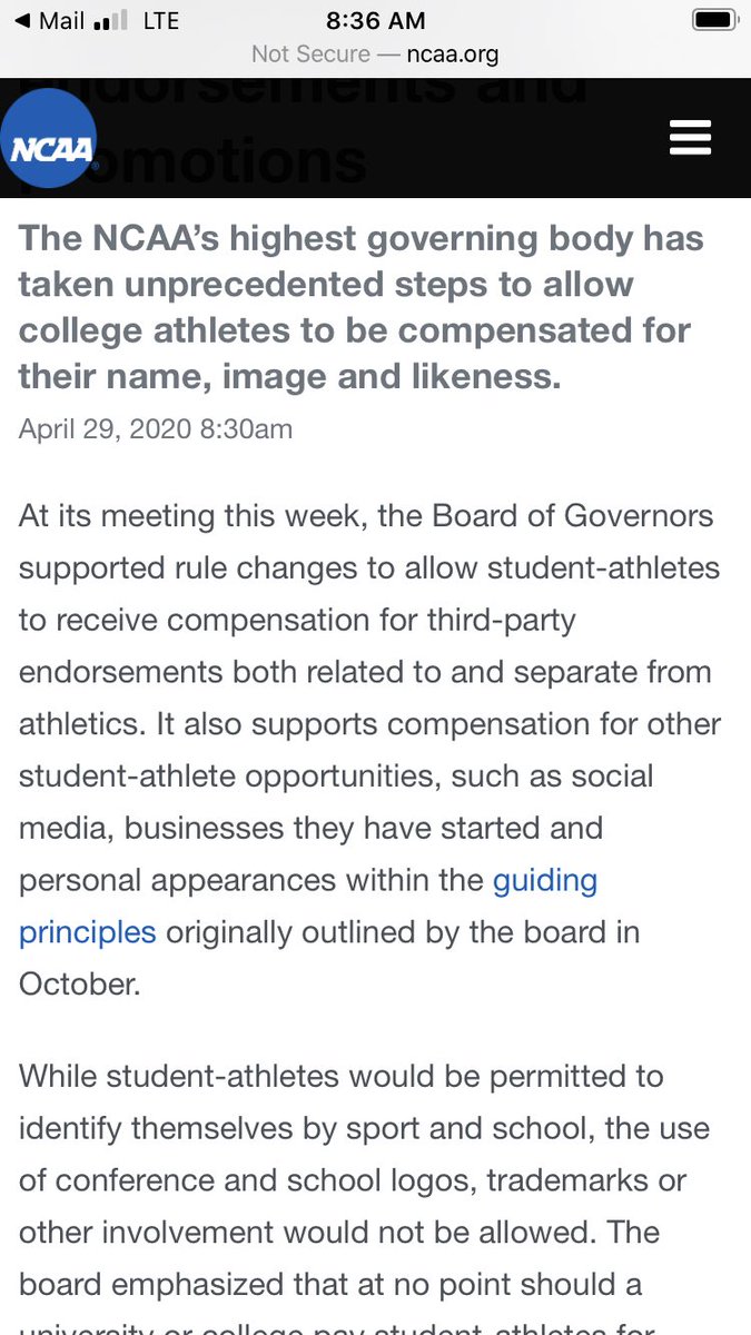 ByPatForde's tweet photo. NCAA release on movement toward enhanced NIL rights for athletes. Teleconference at top of the hour: https://t.co/v0FPUSXlKt