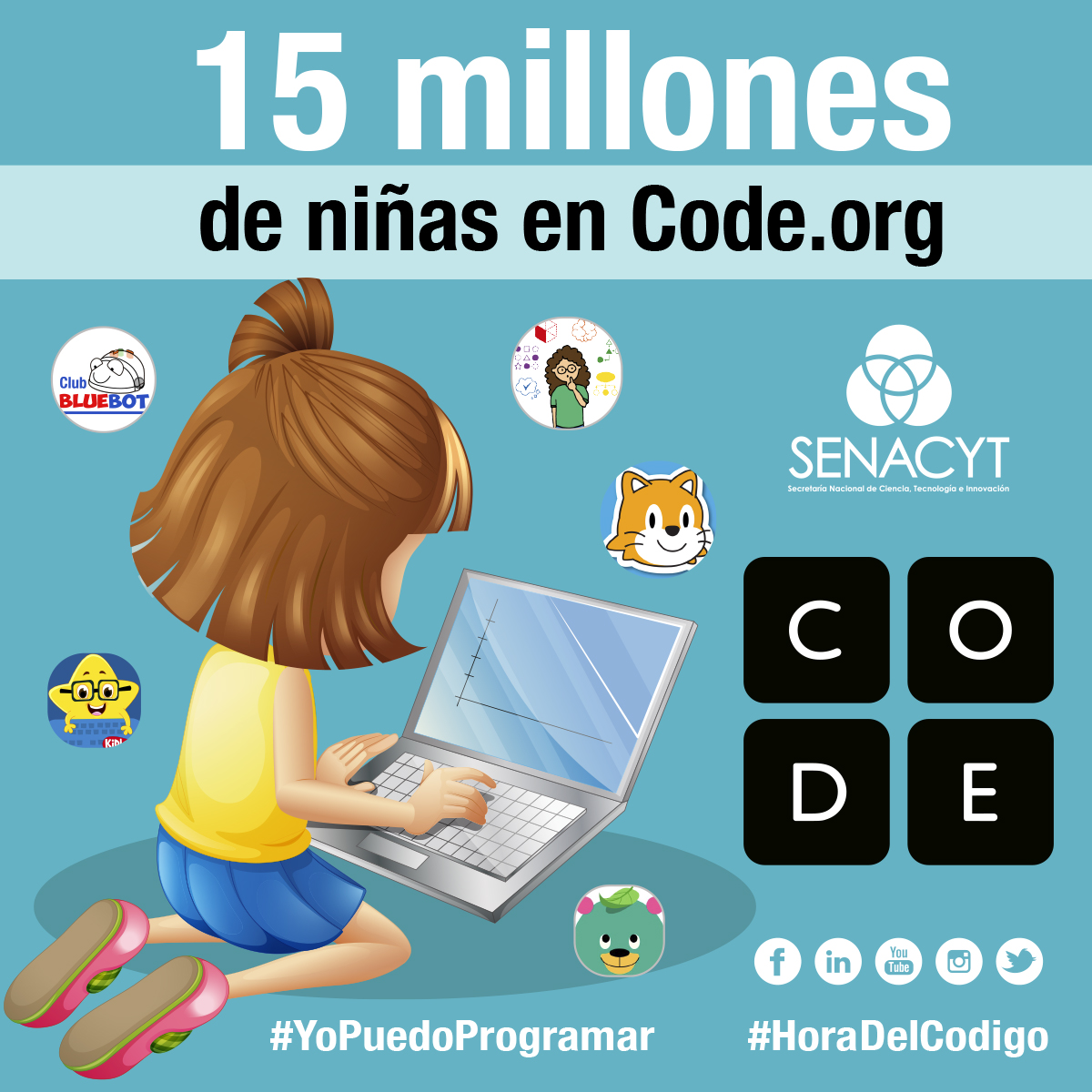 Sabías qué? ya son más de 15 millones de niñas utilizando code.org 🤖😀🥳
📢🇵🇦Te invitamos a realiza las actividades de code.org  y compartirlas #YoPuedoProgramar #Horadelcodigo