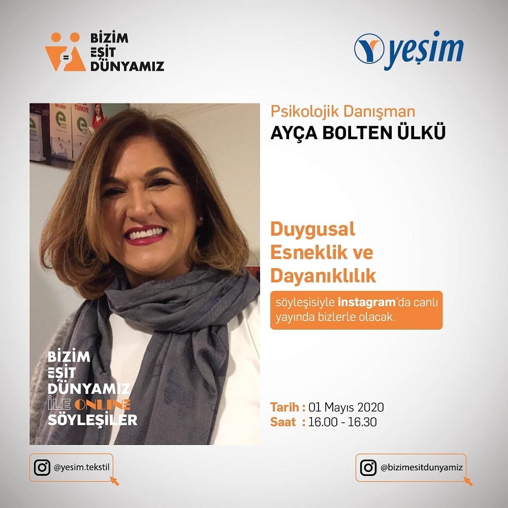 Duygusal Esneklik ve Dayanıklılık

Instagram canlı yayınındaki Cuma konuğumuz Psikolojik Danışman Ayça Bolten Ülkü olacak. Ülkü, “Duygusal Esneklik ve Dayanıklılık” isimli söyleşisiyle bizlerle birlikte olacak.

Canlı Yayın yesim.tekstil Instagram hesabında!
 
#bizimeşitdünyamız