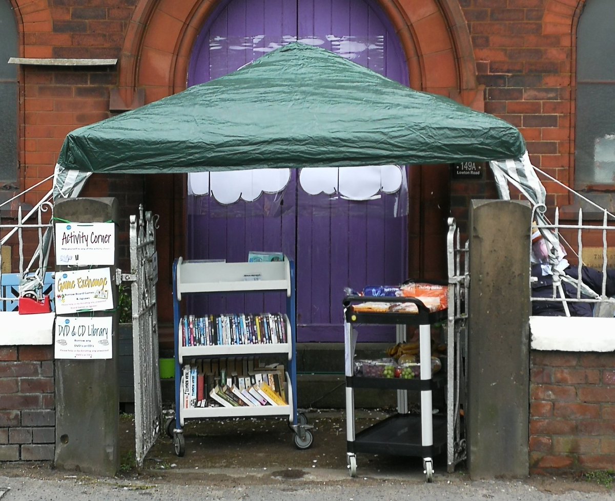 We have set up our activity corner, with pictures to take away &amp; colour in at home.
We have DVD's, CD's, jigsaws and books for you to borrow. 

We even have some free food to give away today. We have bread, some cakes and fruit and veg. 
#BeKind <a href="/WiganCouncil/">Wigan Council</a>
#Golborne #Wigan