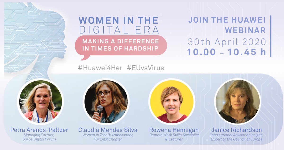 Join us online tomorrow at 10.00 (CET) in a Women in Tech debate on how to make a difference in times of crisis. Register today by 5pm at huawei.eu/node/8014/regi…