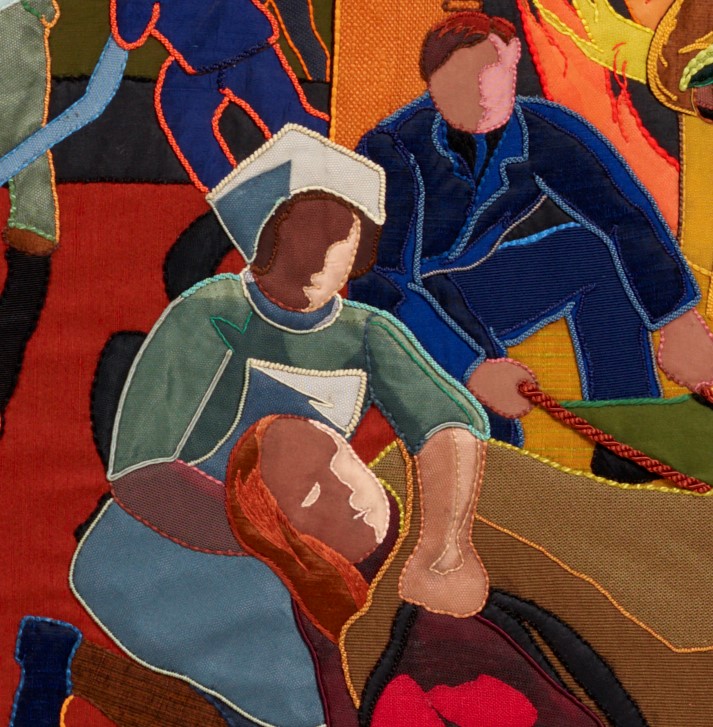TheDDayStory's tweet photo. These two figures in blue are a nurse and an ARP warden, their job was to keep people in Britain safe and well during the Second World War. Many of them were volunteers. #hantsdaysout #hantsdaysin #museumathome #overlordembroidery #blue #rainbowsofhope https://t.co/LoYWQsxgot