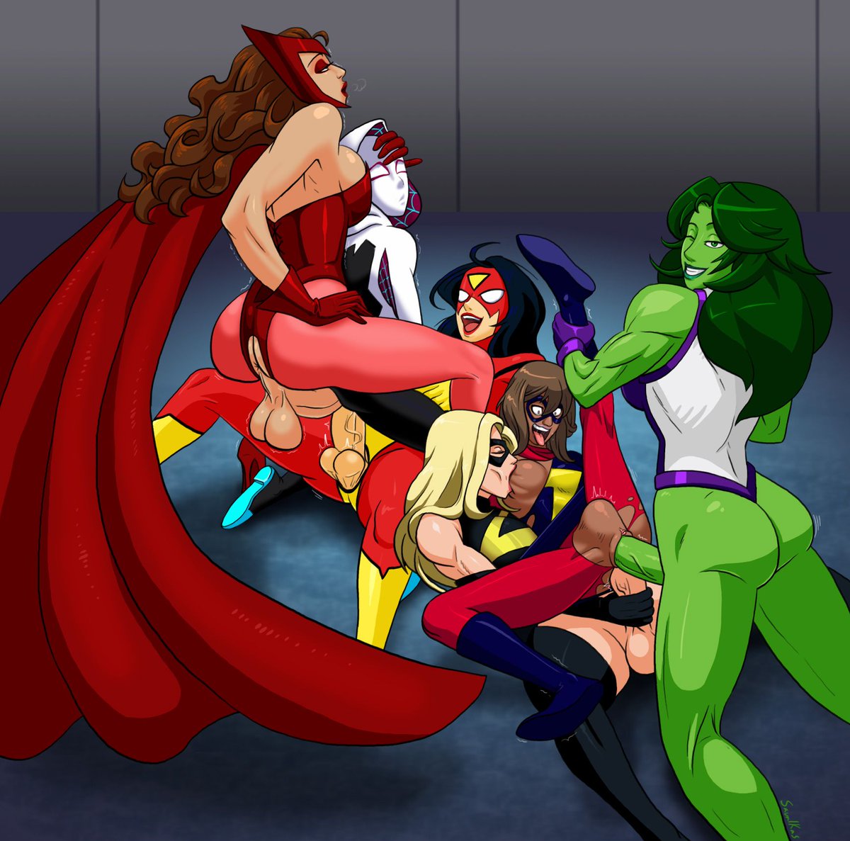 Spidey threesome marvel spider woman avengers group sex
