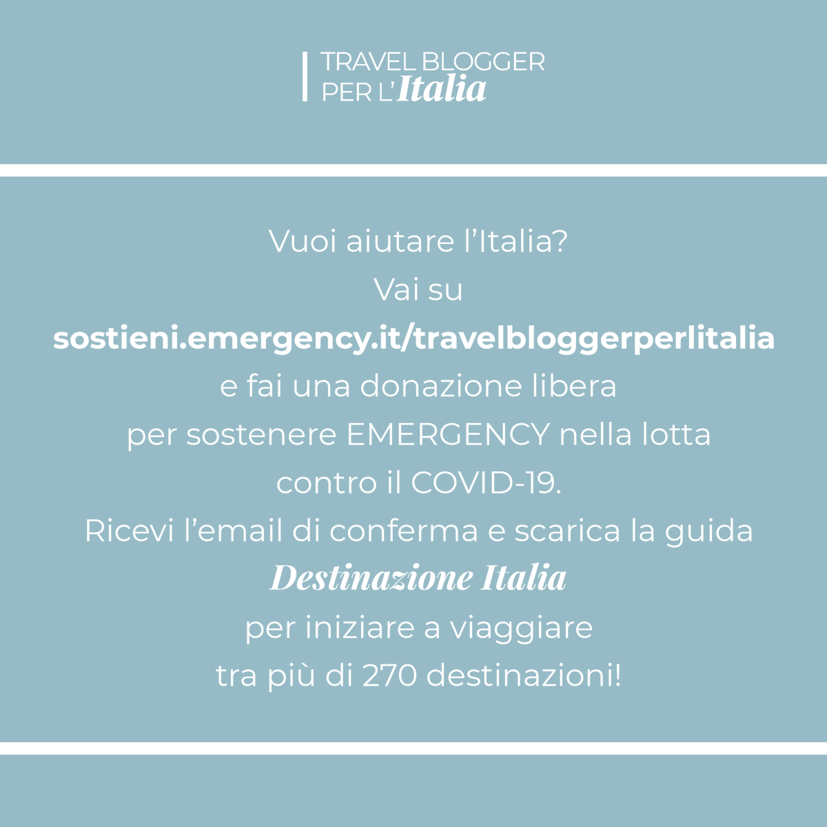Sapete che c'è?  Che abbiamo raggiunto quota 20.000 € donati!!!
Grazie grazie grazie... Ora si punta ai 30.000 🚀 #travelbloggerperlitalia 
Sostieni <a href="/emergency_ong/">EMERGENCY</a> con la campagna sostieni.emergency.it/travelbloggerp…