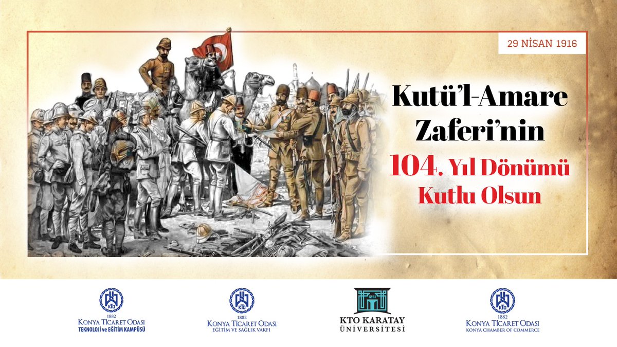 Birinci Dünya Savaşı'nın zor şartlarında; Çanakkale’de, Sarıkamış'ta ve tüm cephelerde vatanı için düşünmeden ölüme yürüyen kahramanlarımızın kazandığı #KutülAmareZaferi'nin 104. yılında kahraman şehitlerimizi ve gazilerimizi rahmet ve minnetle yâd ediyorum.