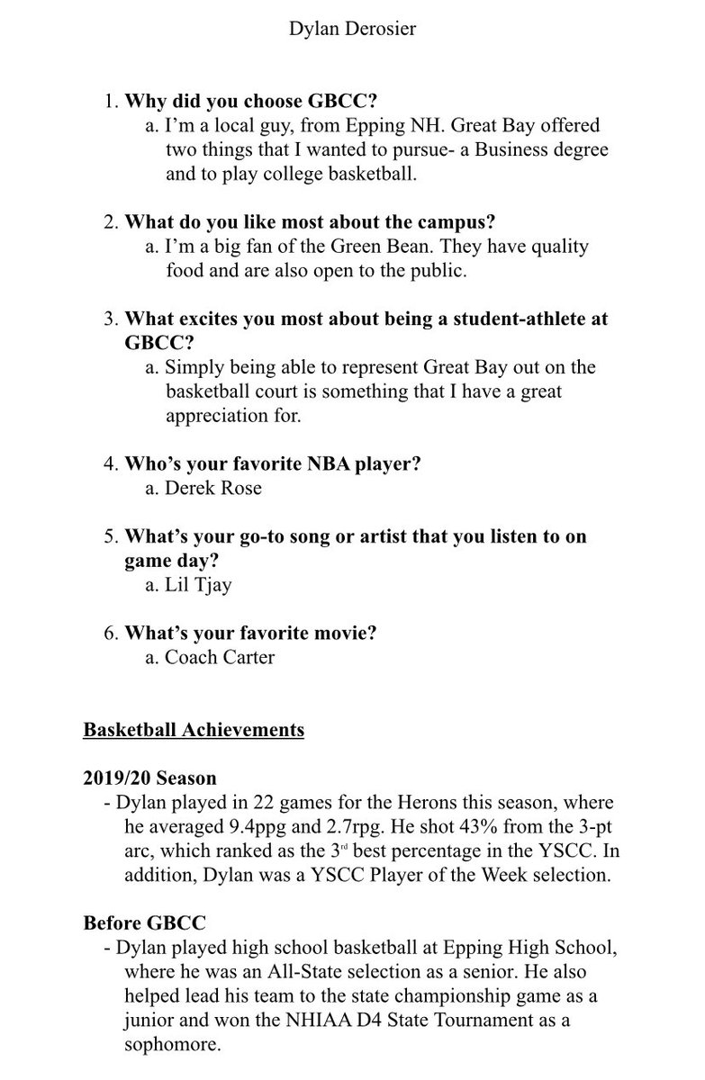 gbccmbball's tweet image. Today’s #MeetYourHerons features DYLAN DEROSIER, a sophomore guard for the Herons this past season!! 🏀