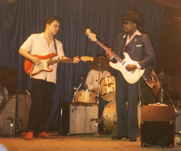 Happy birthday to Otis Rush! Pictured here with Jimmie Vaughan at Antone\s on Guadalupe. 