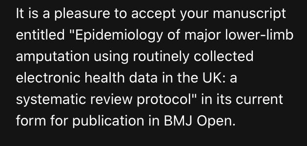 George Davies Research Group (@gdresearchgroup) on Twitter photo Well done to @AnnaMeffen for having her systematic review protocol (investigating the epidemiology of major amputations in the U.K.) accepted for publication in <a href="/BMJ_Open/">BMJ_Open</a>. The first of many! 👏 <a href="/VaLSAcademy/">VaLSA</a> @DrLauraGray <a href="/CoralJPepper/">Coral Pepper</a> <a href="/jsmhoughton/">John Houghton</a> Well done to @AnnaMeffen for having her systematic review protocol (investigating the epidemiology of major amputations in the U.K.) accepted for publication in <a href="/BMJ_Open/">BMJ_Open</a>. The first of many! 👏 <a href="/VaLSAcademy/">VaLSA</a> @DrLauraGray <a href="/CoralJPepper/">Coral Pepper</a> <a href="/jsmhoughton/">John Houghton</a>