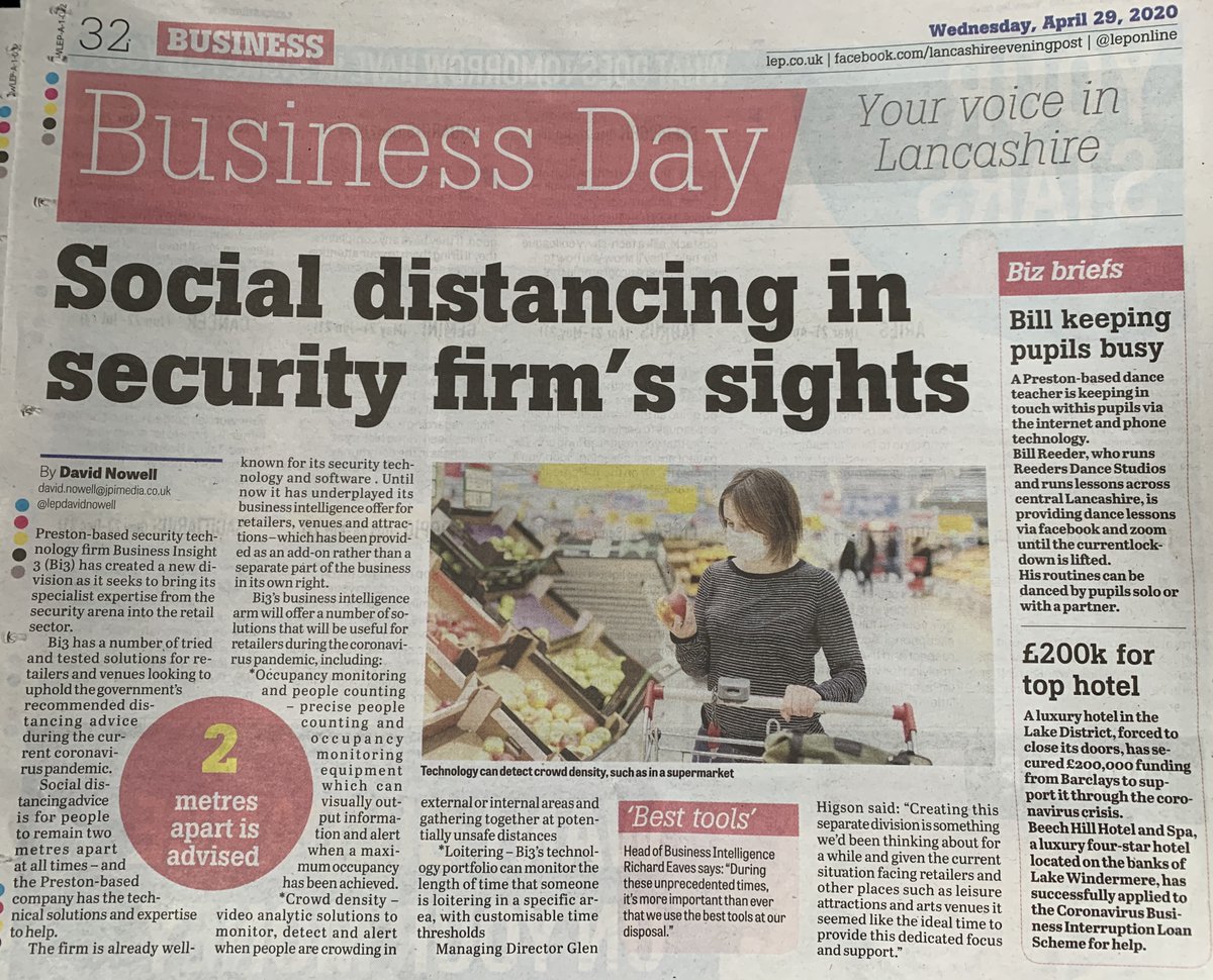 Exciting to see Bi3 In today's Lacashire evening post business section, spreading awareness of the our solutions for retail and how we can aid businesses to maintain government guidelines. This is especially needed as we look forward to when lock down rules begin to loosen.