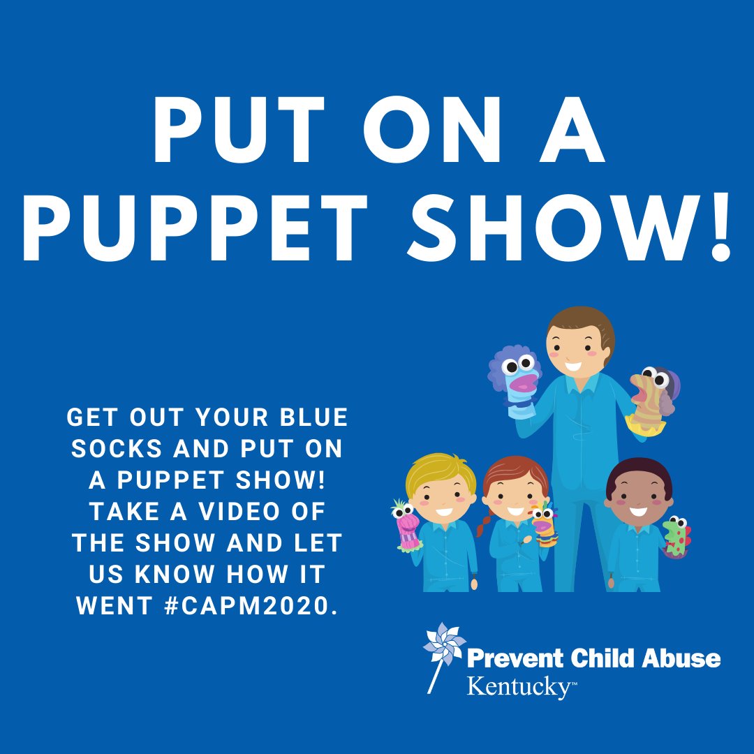PCAKY's tweet photo. Get out your blue socks and put on a puppet show! Go through your favorite fairytale or bedtime story, or make it up as you go along. Either way, make sure you record your stories and show us using the hashtag #CAPM2020! https://t.co/NDAT1iIvRI