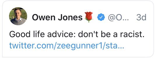 Sadly I see that Owen - albeit in a deleted tweet - once again applauded hitting people with abhorrent views.