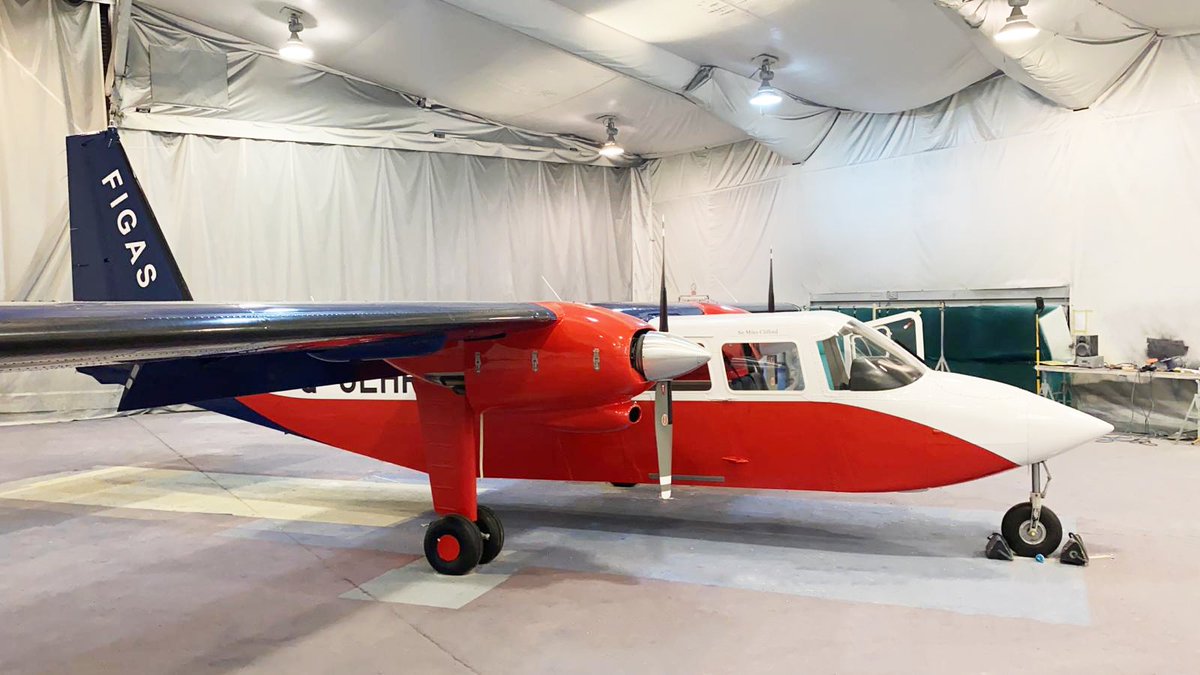BrittenNorman's tweet photo. Latest Islander in build completing its livery ready for onward delivery to the Falkland Islands Government Air Services (FIGAS)#newbuildislander #brittennormanislander #britishmanufacturing #aviation #SME #BN2B https://t.co/cQAmQ9lIKM