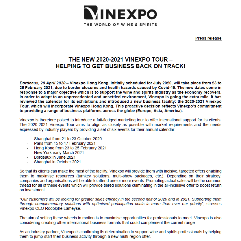 The new 2020-2021 Vinexpo Tour - Helping to get business back on track! 💪💼

#wine #spirits #drinks #business #tradeshow