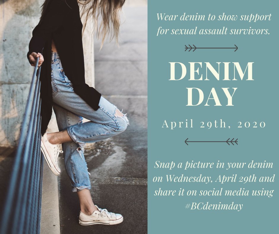 bethanynews's tweet photo. April is sexual assault awareness month and today is Denim Day. Denim Day is an event in which people are encouraged to wear denim to raise awareness about sexual assault. Show off your denim apparel by posting your pictures below or sharing them on social media. https://t.co/lcjWcpQqpv