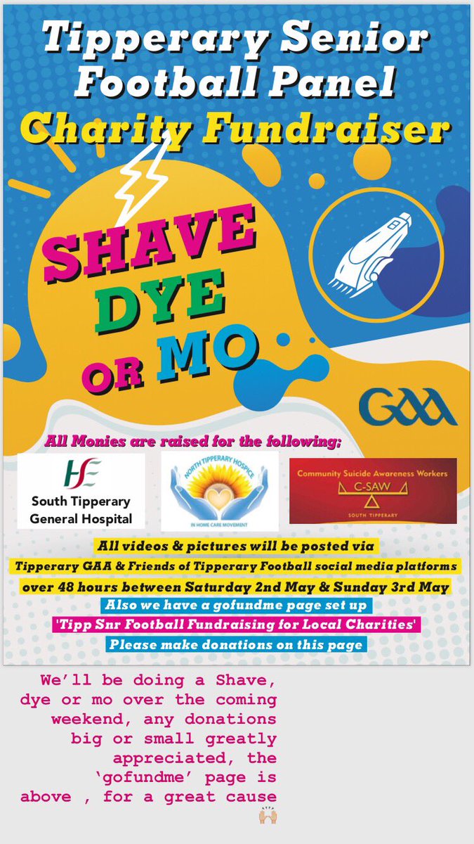 kubabeben1's tweet photo. A fundraiser for the local charities during these challenging times, any donations appreciated, link in bio to donate 🙌🏼 @TippfootballGAA @Jkbgaa @TippFMSport @TipperaryGAA https://t.co/57VC80vi4d