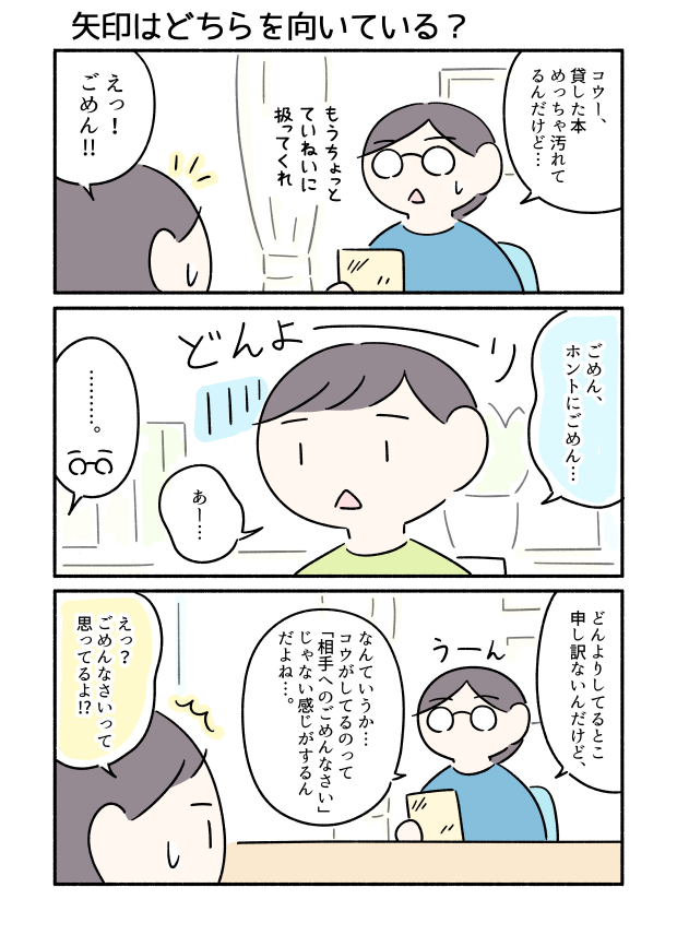 丸山さとこ ごめんなさい を言う時 意識はどこを向いている という話をしたよ というマンガです