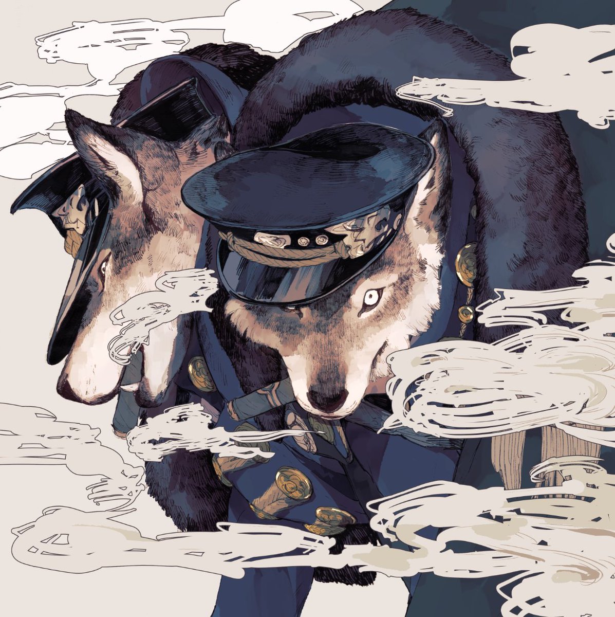 hat uniform animal 1boy dog clothed animal smoke  illustration images