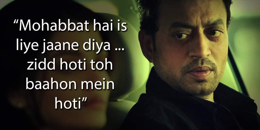 Sumentwit's tweet photo. I let her go since she is my love..
Had she been my stubbornness then she would have been in my arms..! 👣

#Irfan_Khan 🖤
#Form: #Jazbaa 🎞️
#RIP 🙏🕯️🙏 https://t.co/8xJuSBAzoZ