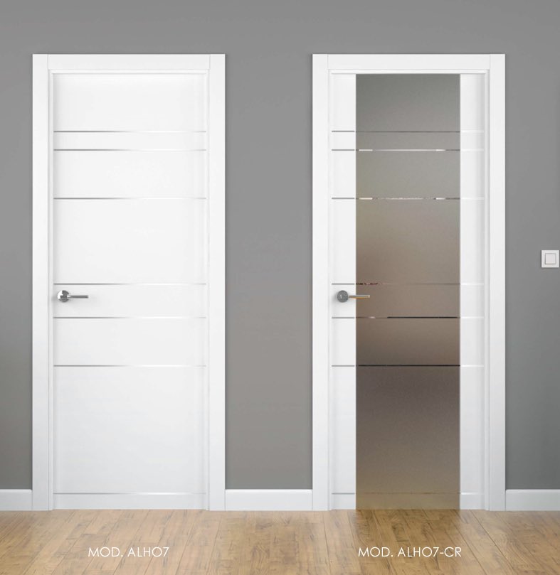 Modelo ALH07 Lacado Blanco con incrustaciones en aluminio cromado en maderasperafort.es