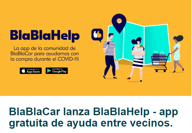 CooperaCovid19's tweet photo. @blablacar_es ha lanzado la app gratuita: #BlaBlahelp, que permite ayudarnos un@s a otr@s con las compras indispensables durante este periodo de confinamiento. *INFO: https://t.co/atuCd1dCAy #solidaridad #ayudavecinos #Covid-19 https://t.co/0Xg8iwYibj