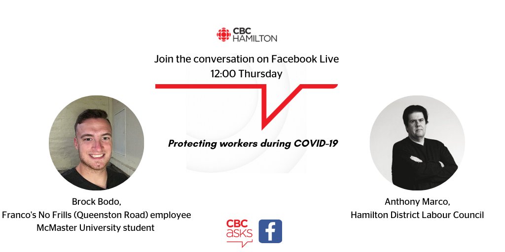 CBCHamilton's tweet photo. (2/2) We're also speaking with McMaster student @BrockBodo, who's currently working at Franco's No Frills in Hamilton. He shares what he’s witnessed during this unprecedented time - and has some advice for shoppers when they’re out getting groceries. #COVID19 #CBCAsks #HamOnt https://t.co/agFjk6f3gv