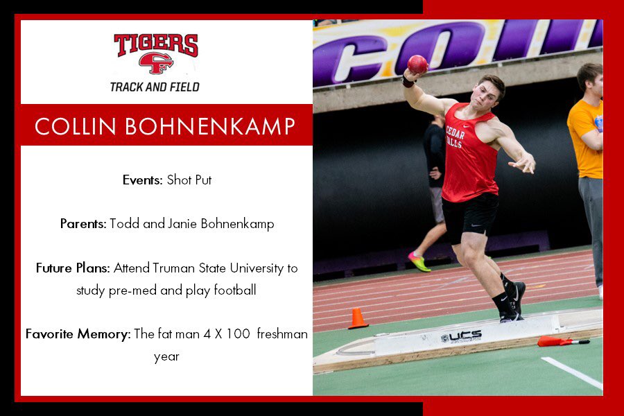 CedarFallsTrack's tweet photo. Congrats Collin Bohnenkamp! #TigerTradition ⁦@CFHSGoTigers⁩ https://t.co/hEfgMfPls3