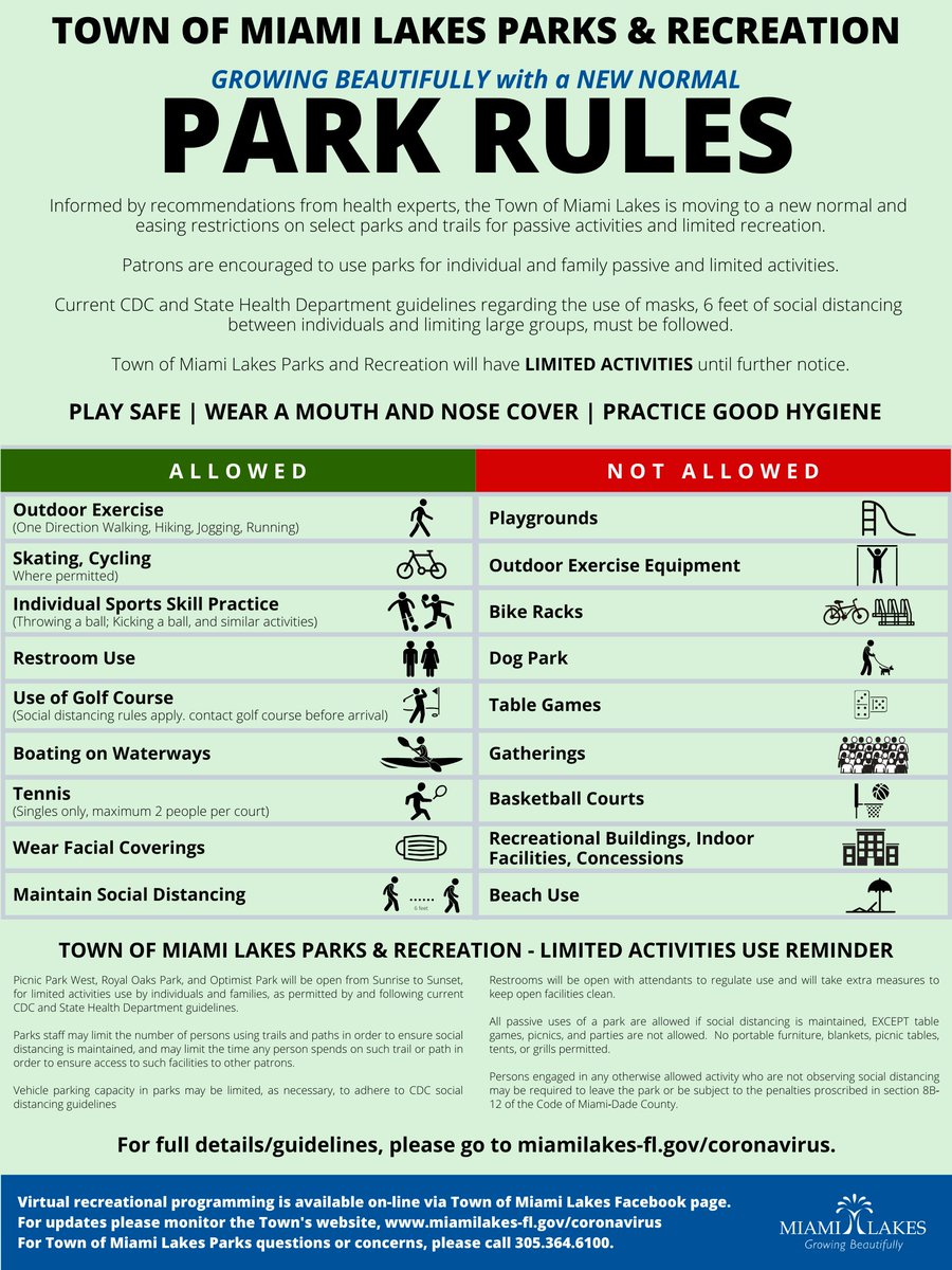 MiamiLakesNews's tweet photo. #GrowingBeautifully with a new normal π³ Please see our post for all of our Park rules. #IHeartMiamiLakes #TOMLParksAndRec https://t.co/VkQ2UWtnck