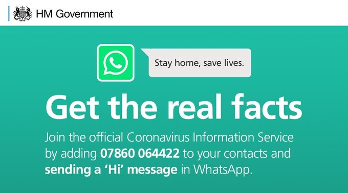 Questions about #coronavirus? 

The <a href="/GOVUK/">GOV.UK</a> has launched an automated 'chatbot' on <a href="/WhatsApp/">WhatsApp</a>
which will allow you to get answers to the most common #coronavirus questions from a trusted source.

Try it now by WhatsApping ‘hi’ to 07860 064422.

#StayHomeSaveLives #COVID19