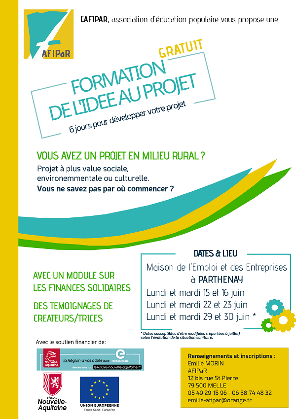 afi_pa's tweet photo. #creationdactivité #milieurural On lance les inscriptions pour la nouvelle session "De l'idée au projet" à Parthenay en juin. @CCParthenay https://t.co/bqFFymi5pg