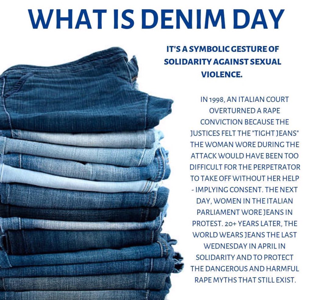 UTCSAW's tweet photo. Today is Denim Day--wear your jeans in support of sexual assault victims. Post a picture in your jeans with the hashtag #utoledodenimday #denimday2020 https://t.co/5sVcwDNPvk