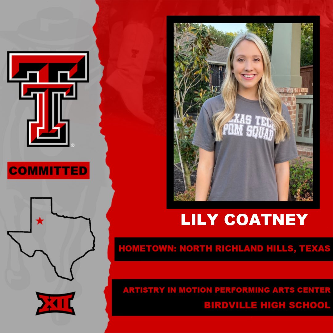 ttupom's tweet photo. We are excited to announce our next rookie commit! Please help us welcome Lily, from North Richland Hills, Texas to the Texas Tech Pom Squad! #techpom #wreckem https://t.co/n27CEfvhfs