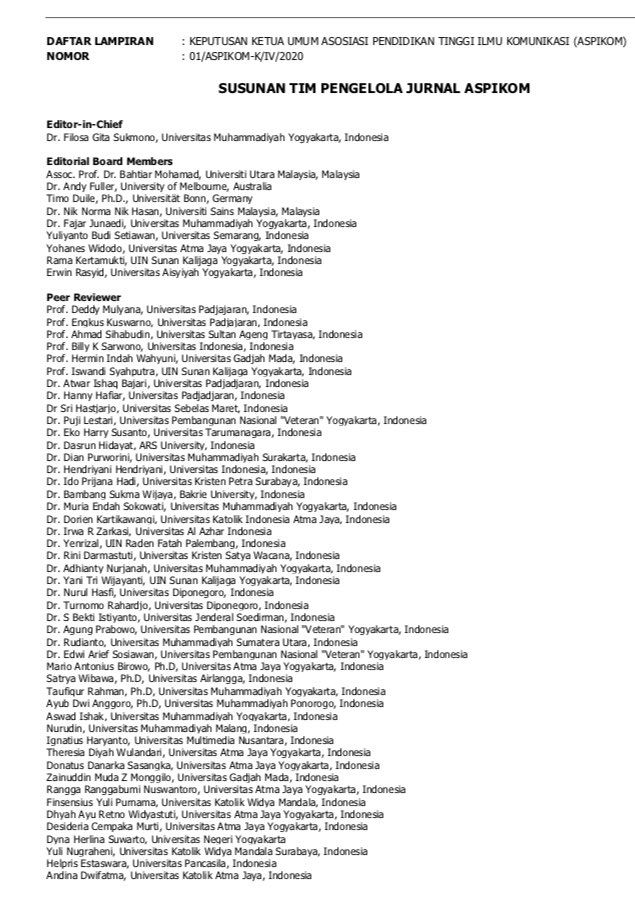 Tahun 2010 ikut nendirikan jurnal Aspikom, kini di bawah komando om <a href="/FilosaGS/">Filosa Gita Sukmono</a> menuju internasionalisasi. Suwun mas ketum  dan sekjen  <a href="/aspikom/">ASPIKOM</a> untuk amanahnya