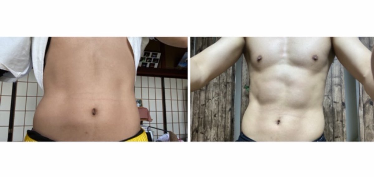【途中経過】
4ヶ月毎日腹筋300回やりました！（たまに休み）
お菓子アイス食いまくって、大食いもしてる割にはかなり進化した方かと🤔