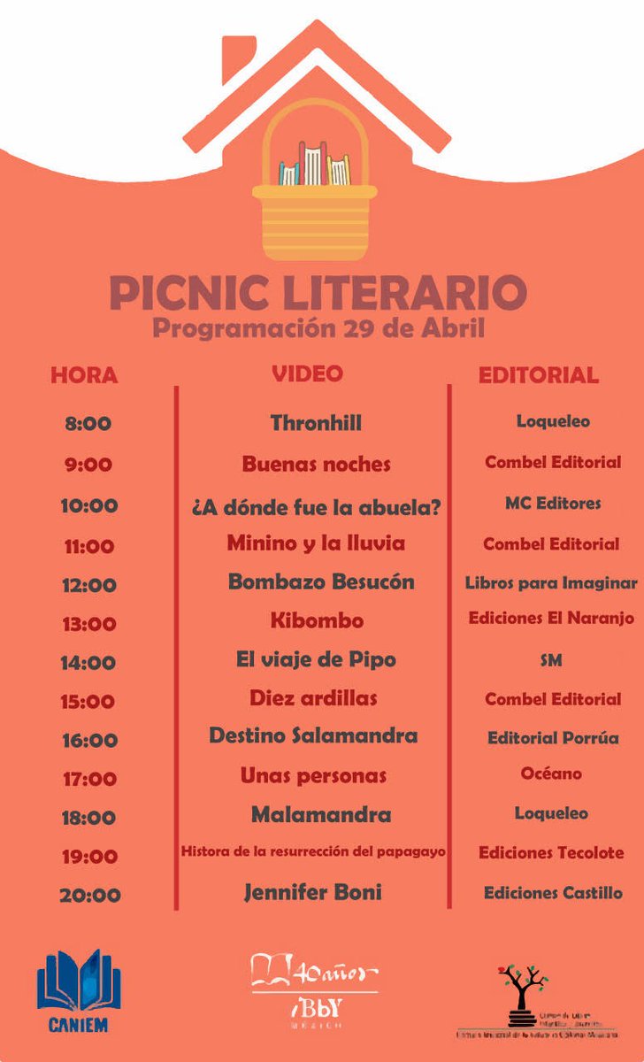 IBBYMexico's tweet photo. Estamos en la recta final del Picnic literario. No te pierdas la programación de estos últimos días en las redes del #COLIJ de @CANIEMoficial
#IBBYenCasa #YoLeoEnCasa #picnicenCasa https://t.co/bZ5n8Cd2oa
