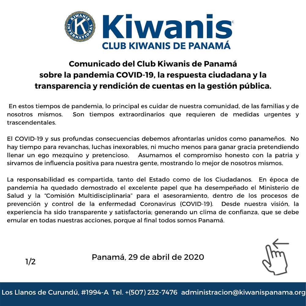 KiwanisPma's tweet photo. Comunicado sobre pandemia Covid-19, la respuesta ciudadana y la transparencia y rendición de cuentas en la gestión pública. https://t.co/LJrXdkUWYW