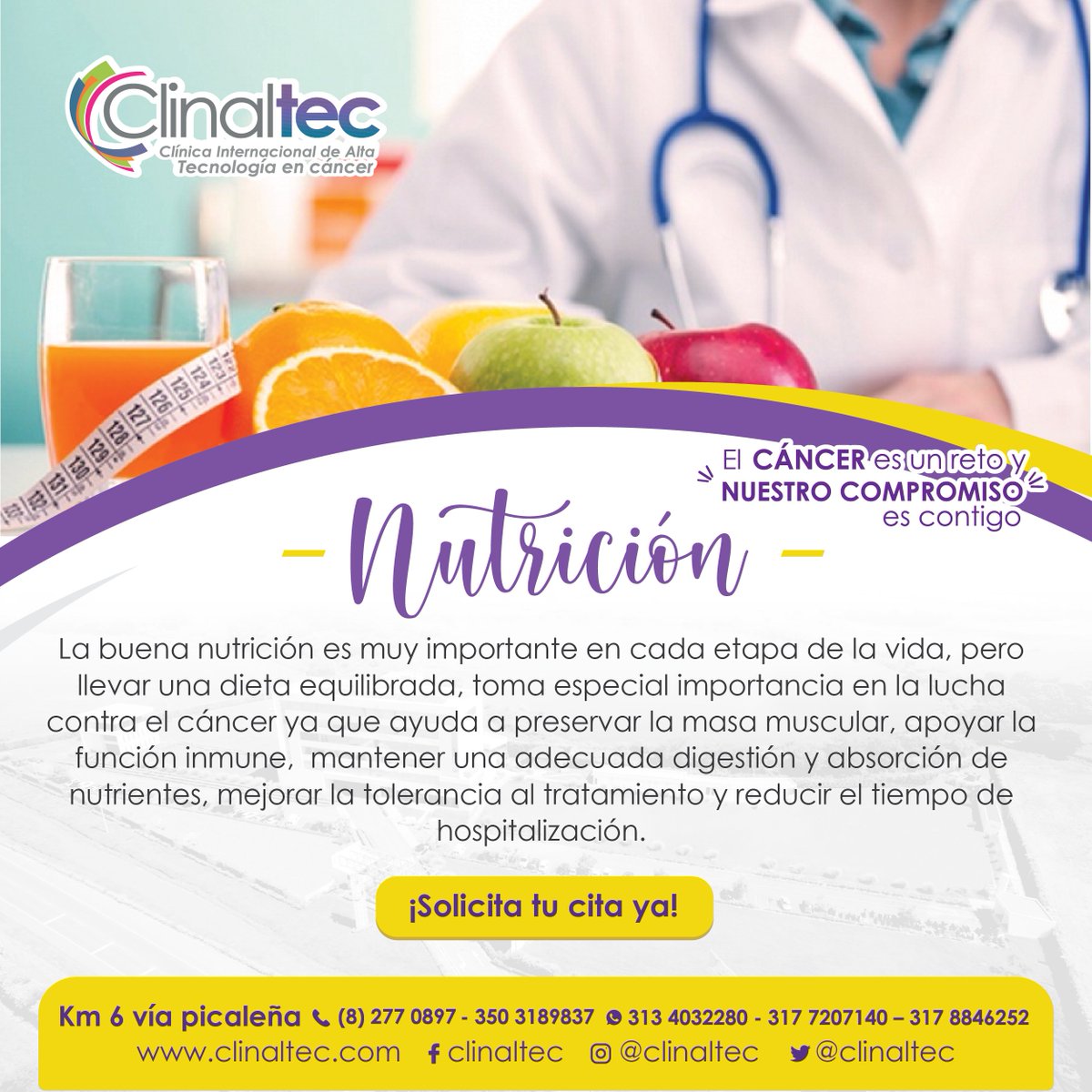 clinaltec's tweet photo. Un completo portafolio de servicios para el tratamiento integral del cáncer: #Rehabilitación y #fisiatría, #soportenutricional y #psicologíaoncológica https://t.co/AIFsoaqEcs
